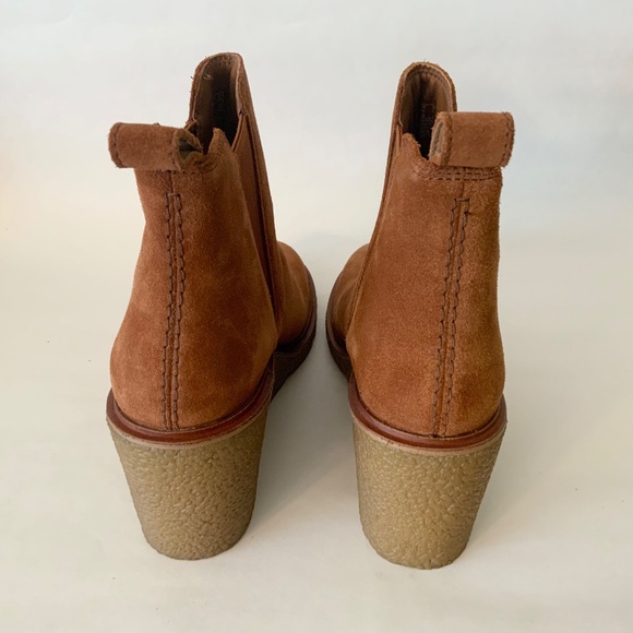 Clarks Women's Clarkford Top Dark Tan Suede Wedged Boots Camel Brown Booties 7.5 - Picture 11 of 14